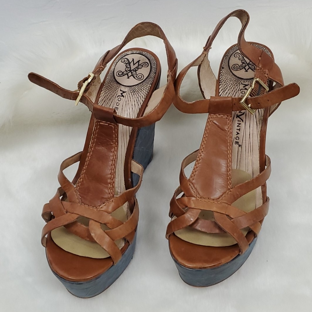 Modern Vintage Lucy platform brown sandals women size 38